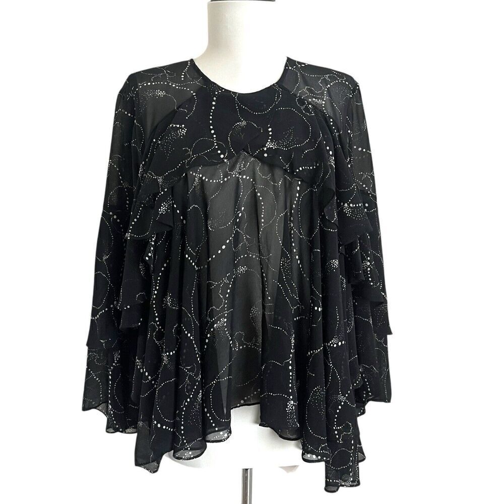 Acler Ruffle Sheer Top size 6 Sheer Extra Wide Belle Sleeve Boho Party Glam Chic